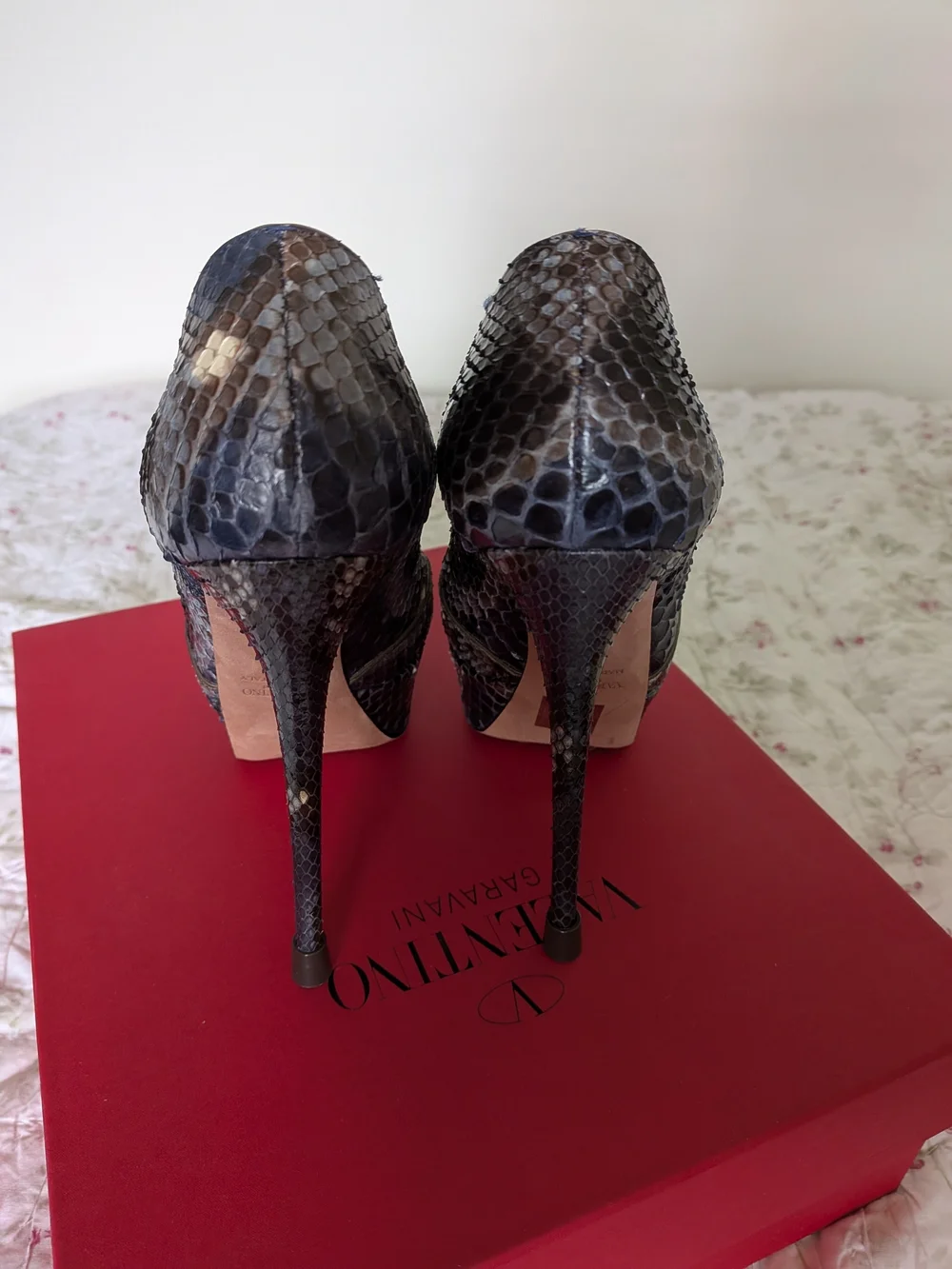 Valentino Brown Snakeskin Platform Pump with Gold Stud